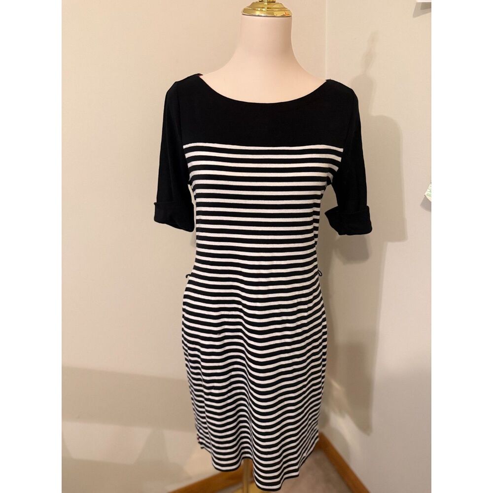 Lauren Ralph Lauren L Black White Striped Boat Neck Dress
